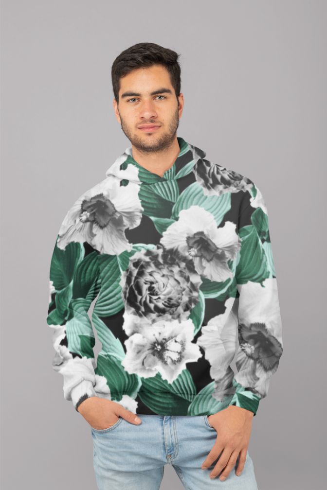 Black and White Floral Garden Glamor (2) UNISEX Sublimation Hoodie