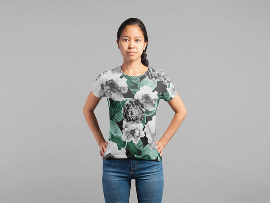 Black and White Floral Garden Glamor Classic Sublimation Women's T-Shirt