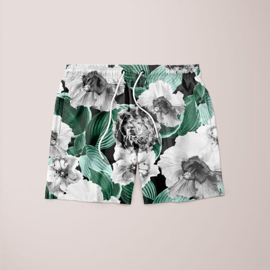 Black And White Floral Garden Glamor Shorts