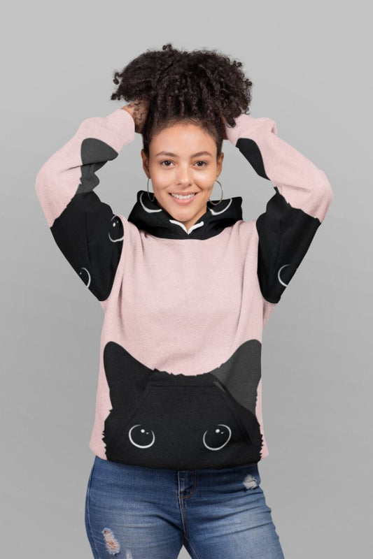 Black Cat on Pink Background (2) UNISEX Sublimation Hoodie