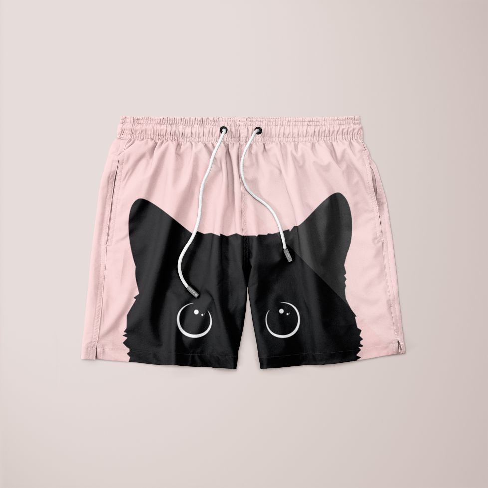 Black Cat on Pink Background Shorts