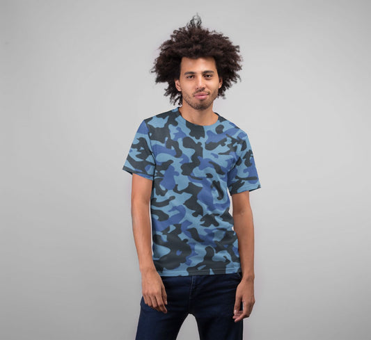 Blue Camo Premium Sublimation Adult T-Shirt