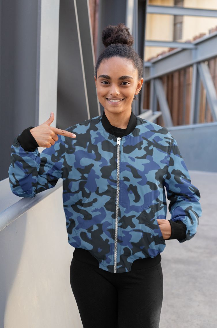 Blue Camo Bomber Jacket