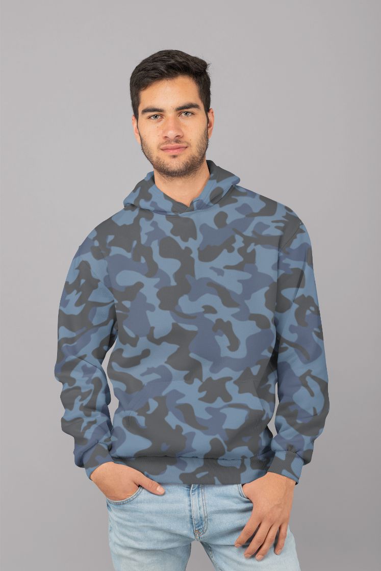 Blue Camouflage Pattern Mosaic Style Plakat (1) UNISEX Sublimation Hoodie