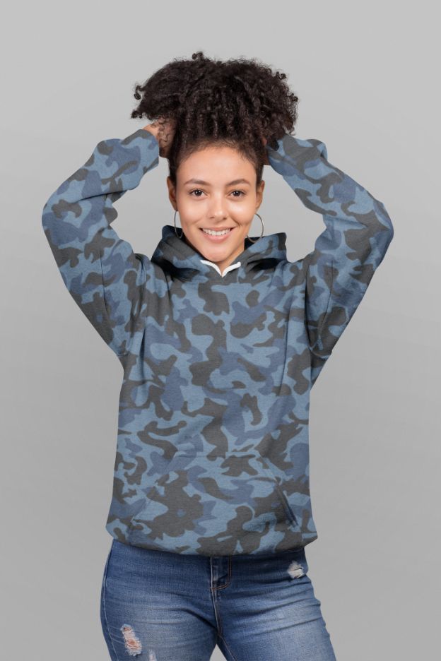 Blue Camouflage Pattern Mosaic Style Plakat (2) UNISEX Sublimation Hoodie