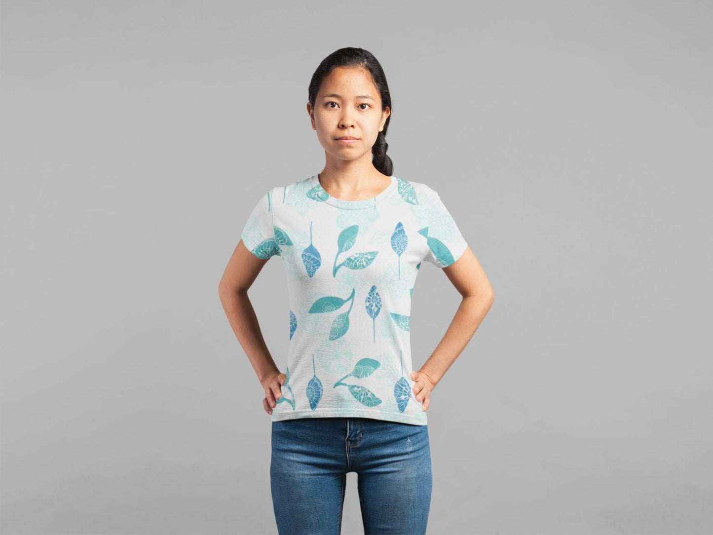 Blue Leaf PAttern Classic Sublimation Women's T-Shirt