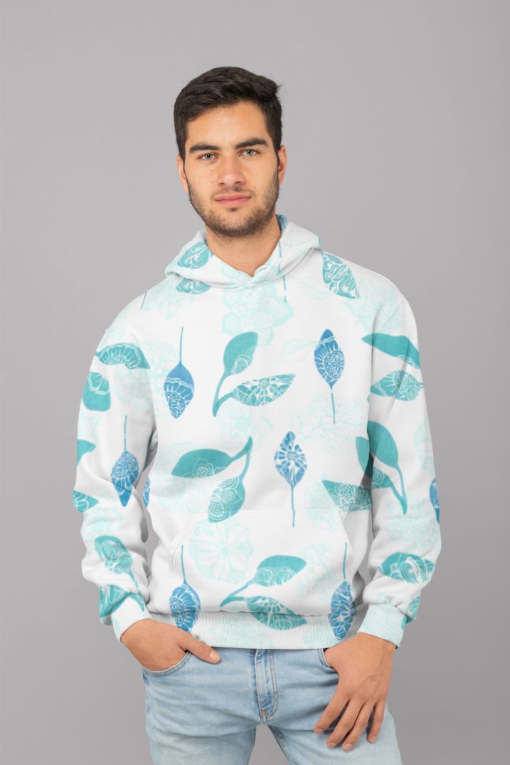 Blue Leaf Pattern (1) UNISEX Sublimation Hoodie