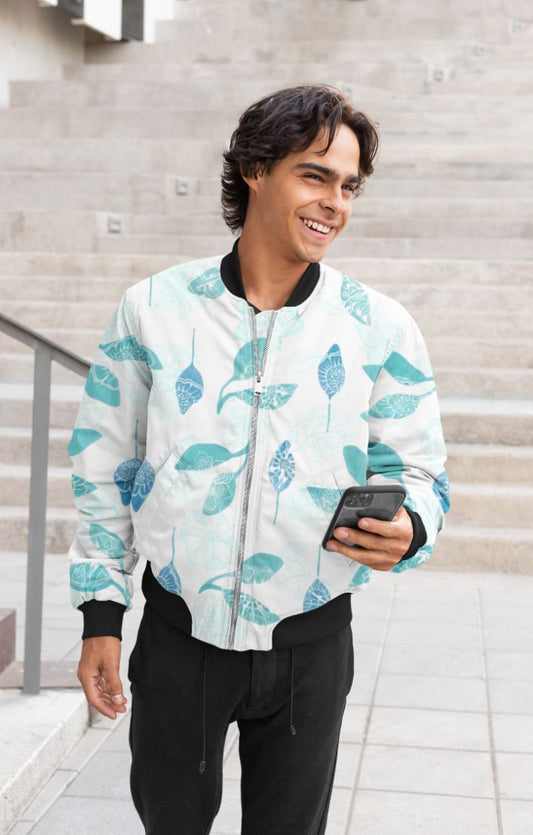 Blue Leaf pattern Bomber Jacket