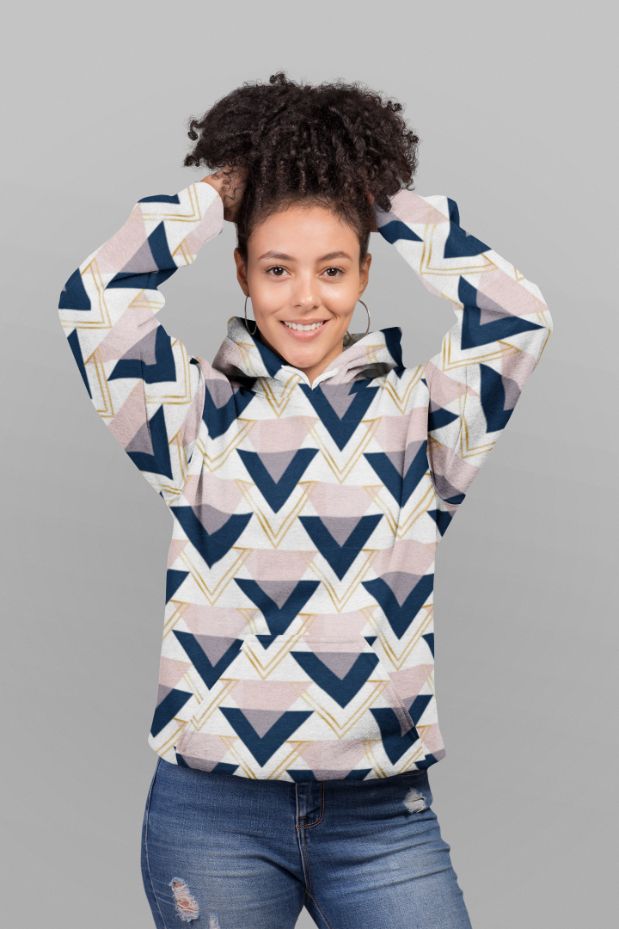 Blue gold and pink triangles pattern Poster (1) UNISEX Sublimation Hoodie