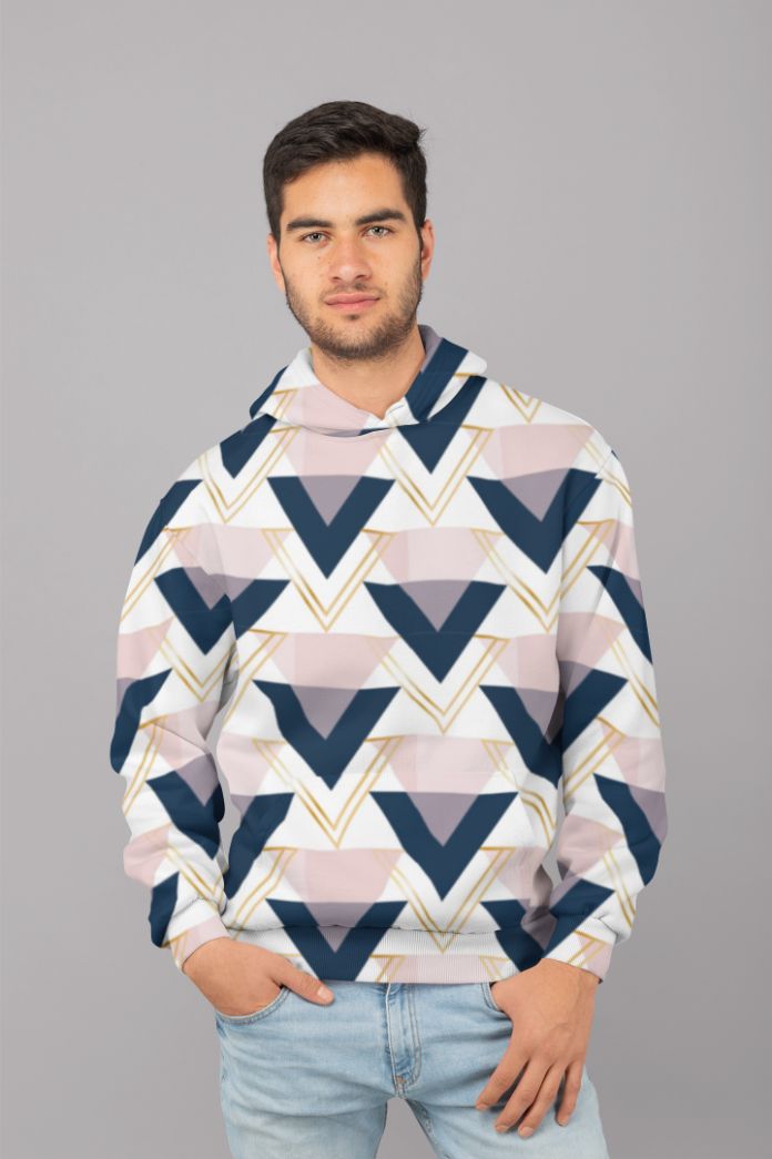 Blue gold and pink triangles pattern Poster (2) UNISEX Sublimation Hoodie