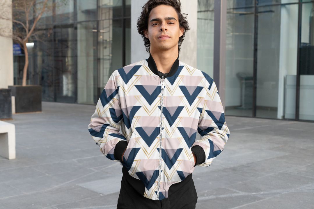 Blue gold and pink triangles pattern Poster Bomber Jacket