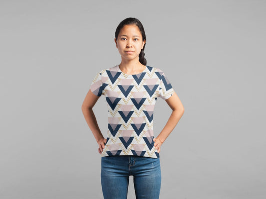 Blue gold and pink triangles pattern Poster Classic Sublimation Women's T-Shirt