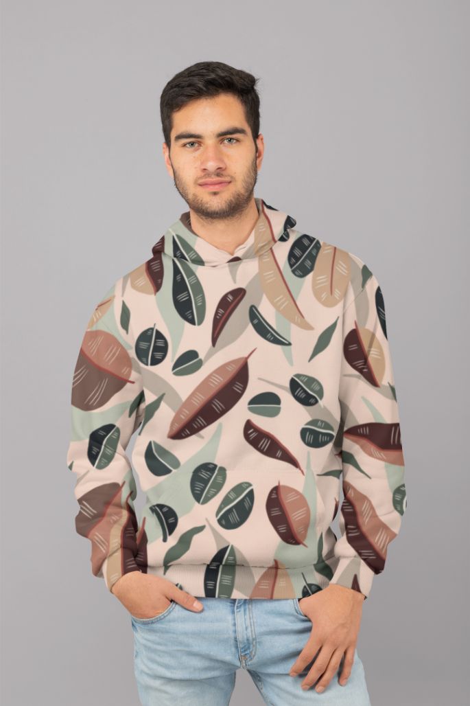 Blue leaves pattern on vanilla Poster UNISEX Sublimation Hoodie