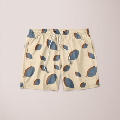 Blue leaves pattern on vanilla Poster Shorts