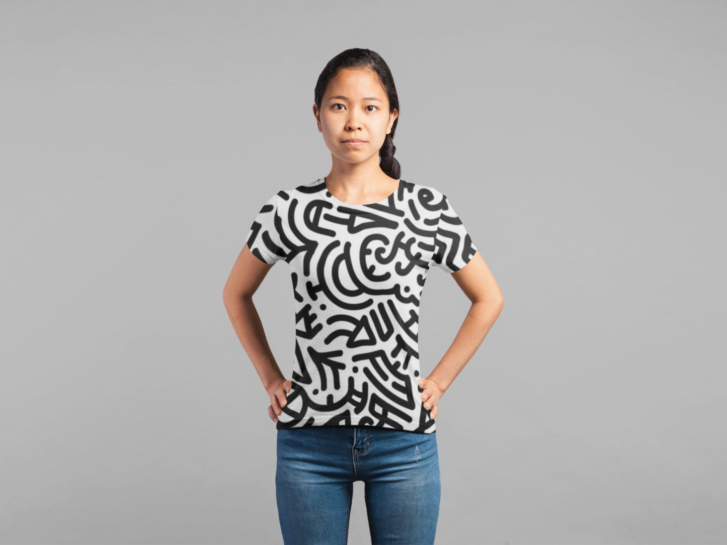 Bold Black Marker Doodle Lines Classic Sublimation Women's T-Shirt