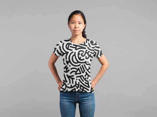 Bold Black Marker Doodle Lines Classic Sublimation Women's T-Shirt