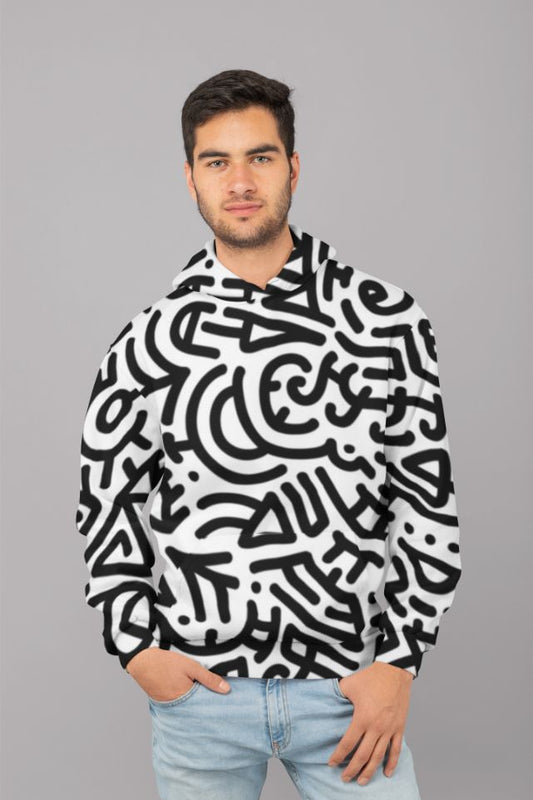 Bold Black Marker Doodle Lines UNISEX Sublimation Hoodie