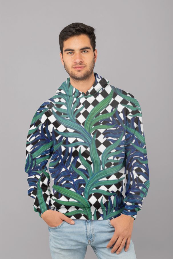 Checkerboard Palm Blue UNISEX Sublimation Hoodie