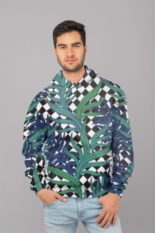 Checkerboard Palm Blue UNISEX Sublimation Hoodie