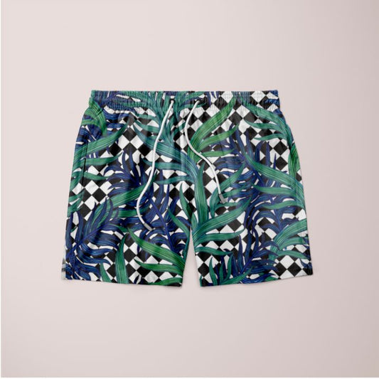 Checkerboard Palm Blue Shorts