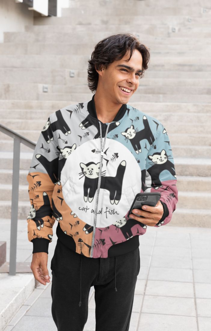 Cat Pattern Bomber Jacket