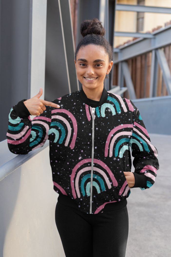 Cosmic Rainbow Night Dream Bomber Jacket