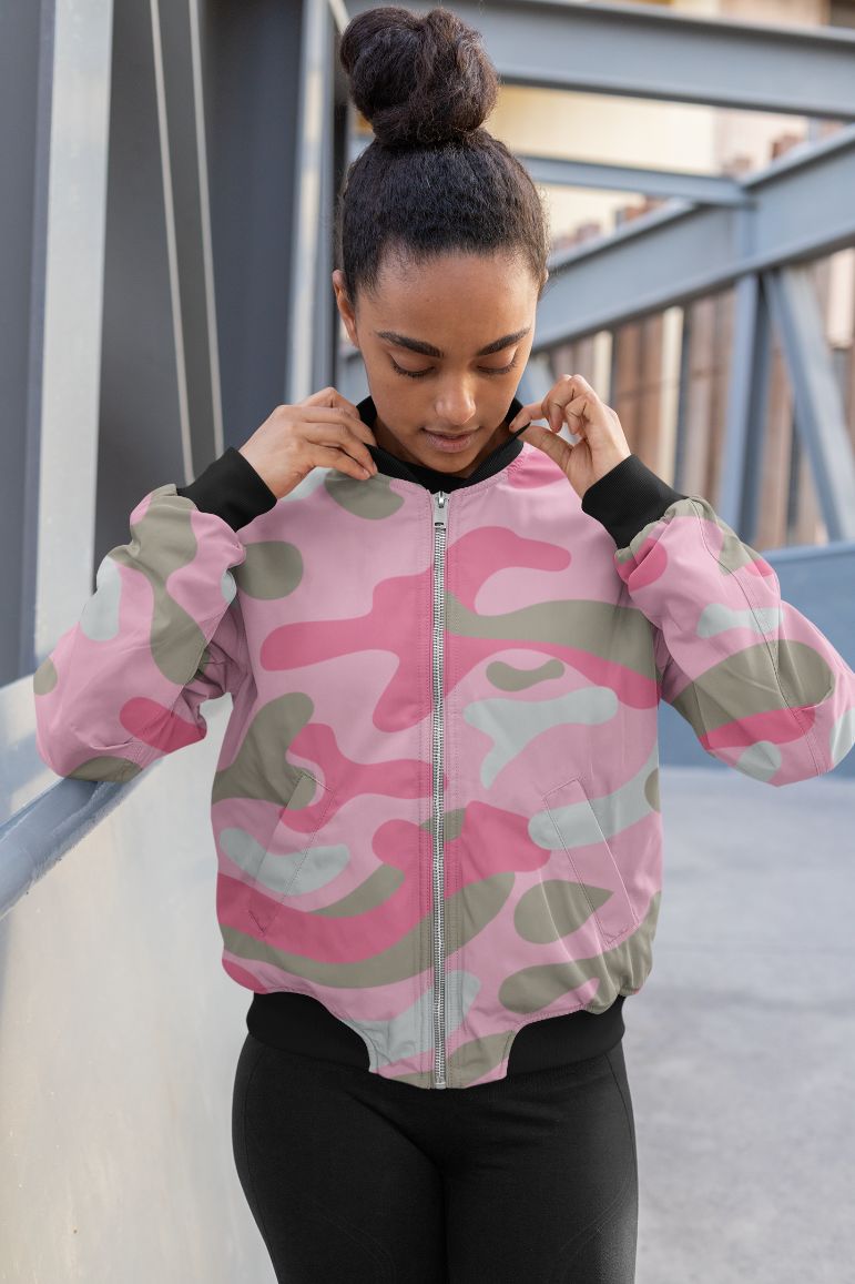 Dark Pink Camo Bomber Jacket