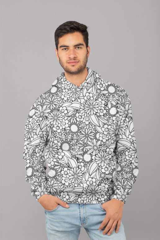 Floral-BW-Mandala Pattern-04 Poster UNISEX Sublimation Hoodie