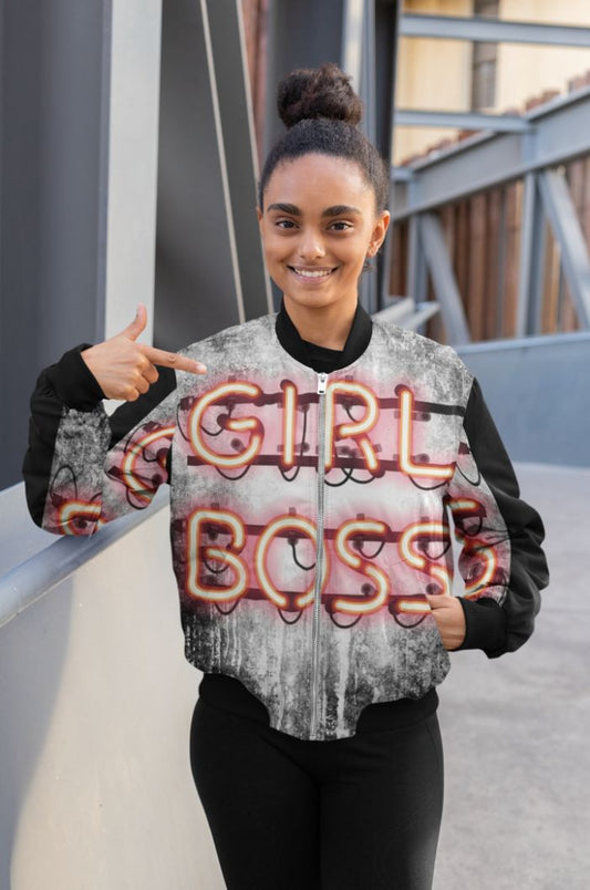 Girl Boss Neon Sign Bomber Jacket