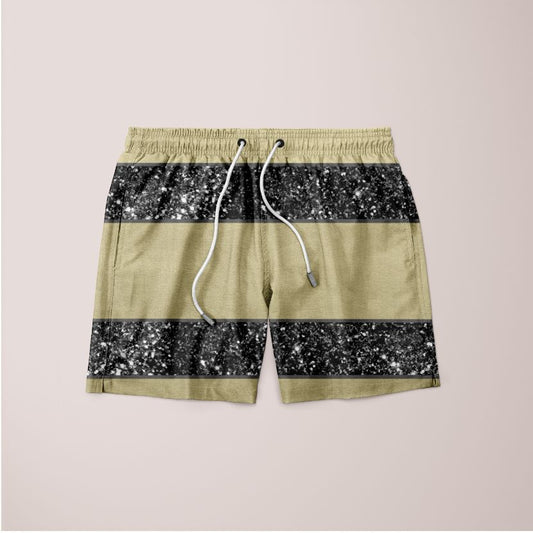 Gold Black Glitter Stripes Pattern Shorts