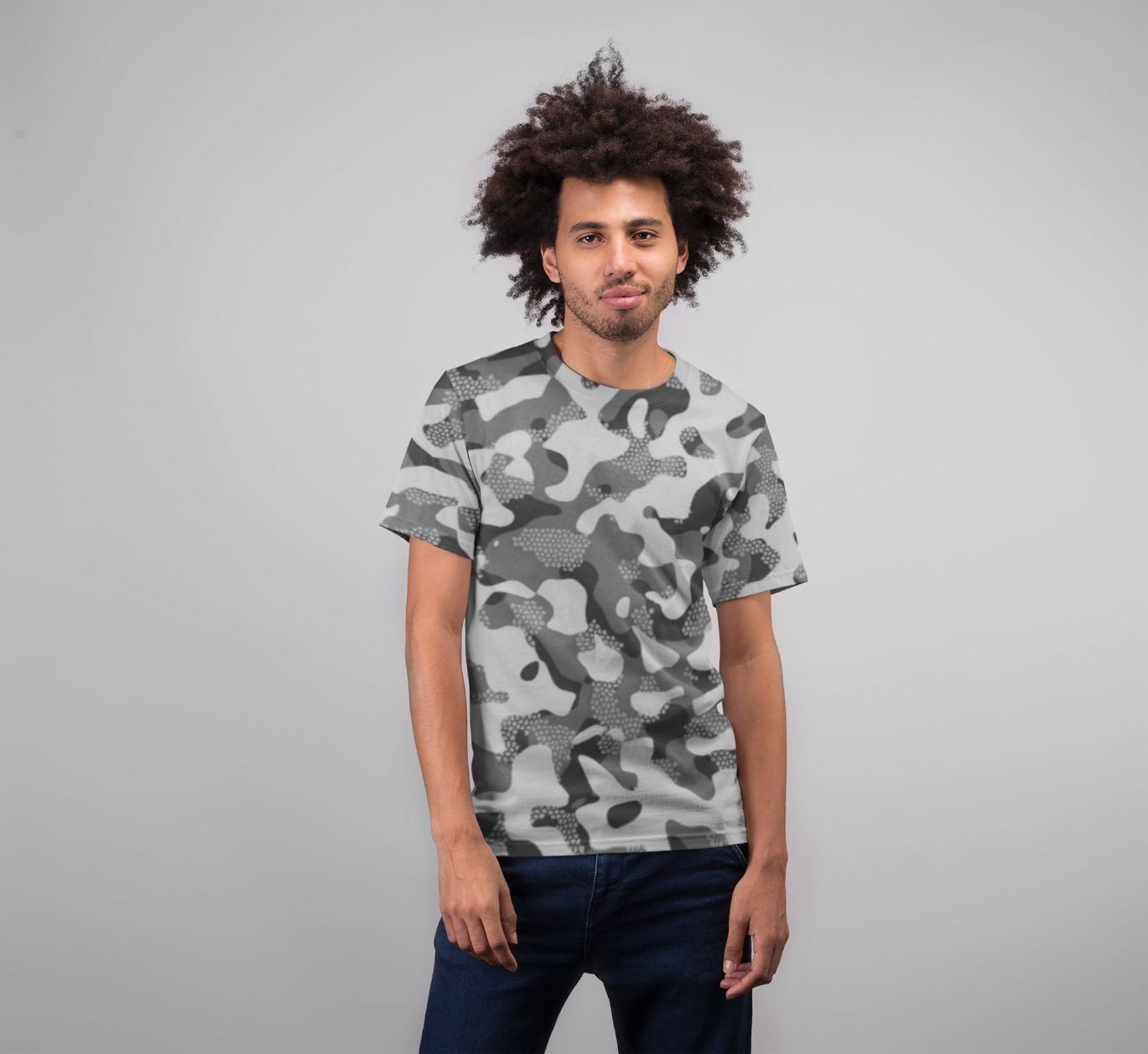 Grey Pattern Camouflage & Mosaic Style Plakat Premium Sublimation Adult T-Shirt