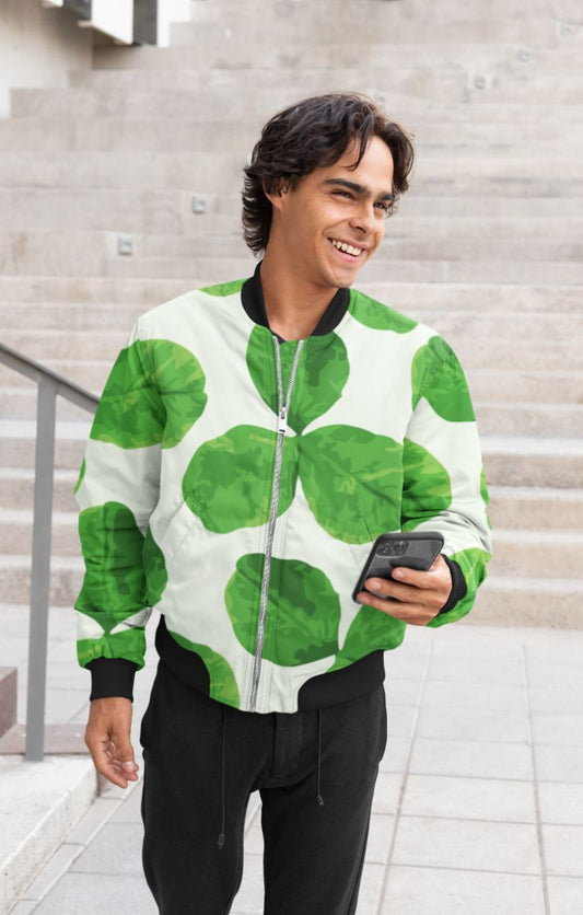 Leaf Pattern Bomber Jacket