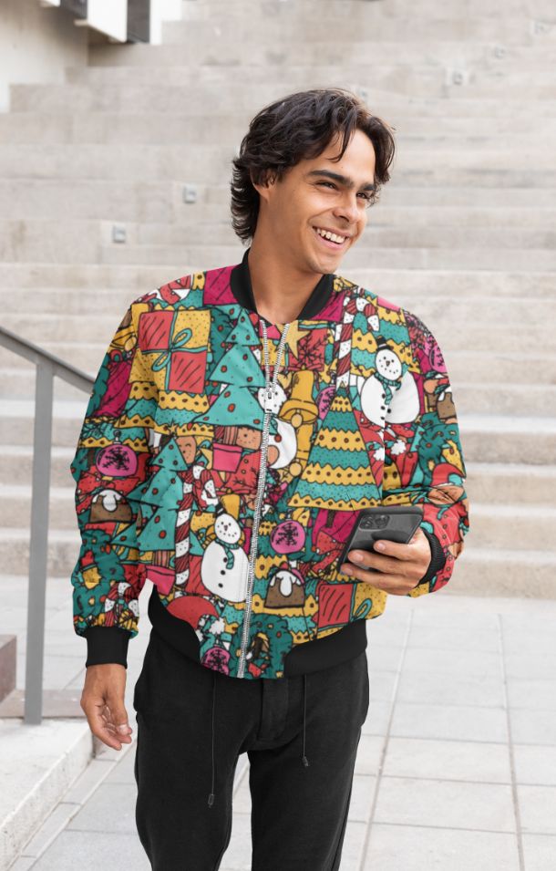 Merry Christmas pattern Poster Bomber Jacket