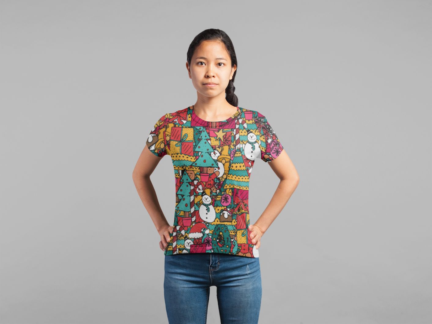 Merry Christmas pattern Poster Classic Sublimation Women's T-Shirt