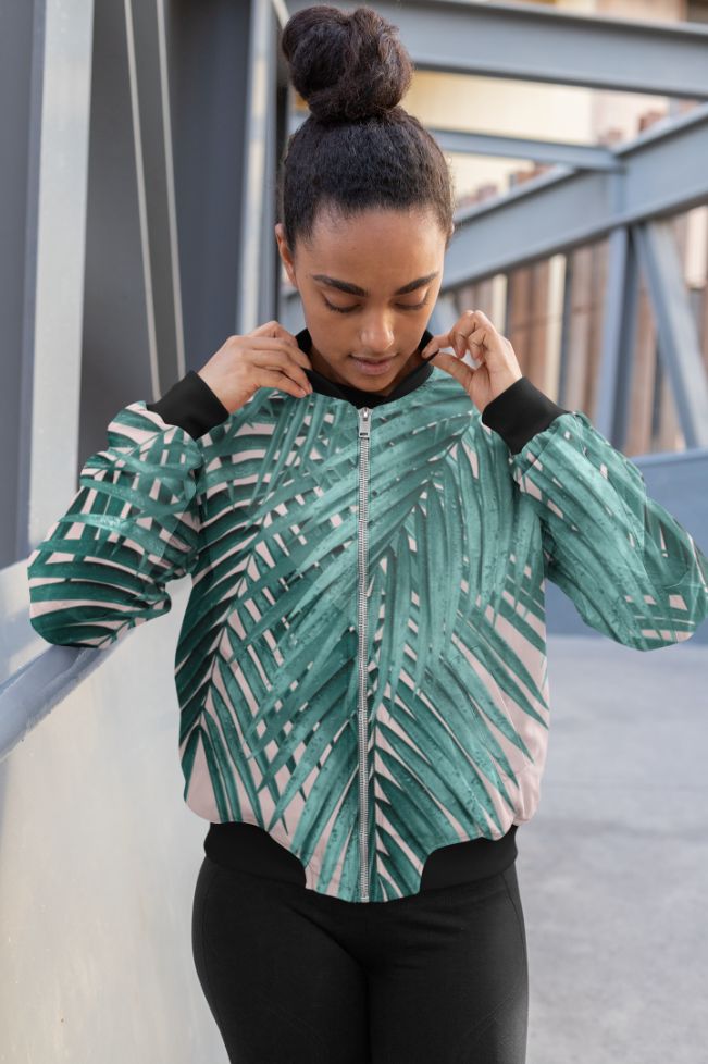 Palm Leaves Blush Vibes Bomber Jacket