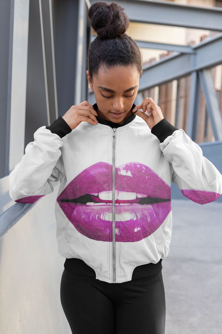 Purple Lips Bomber Jacket