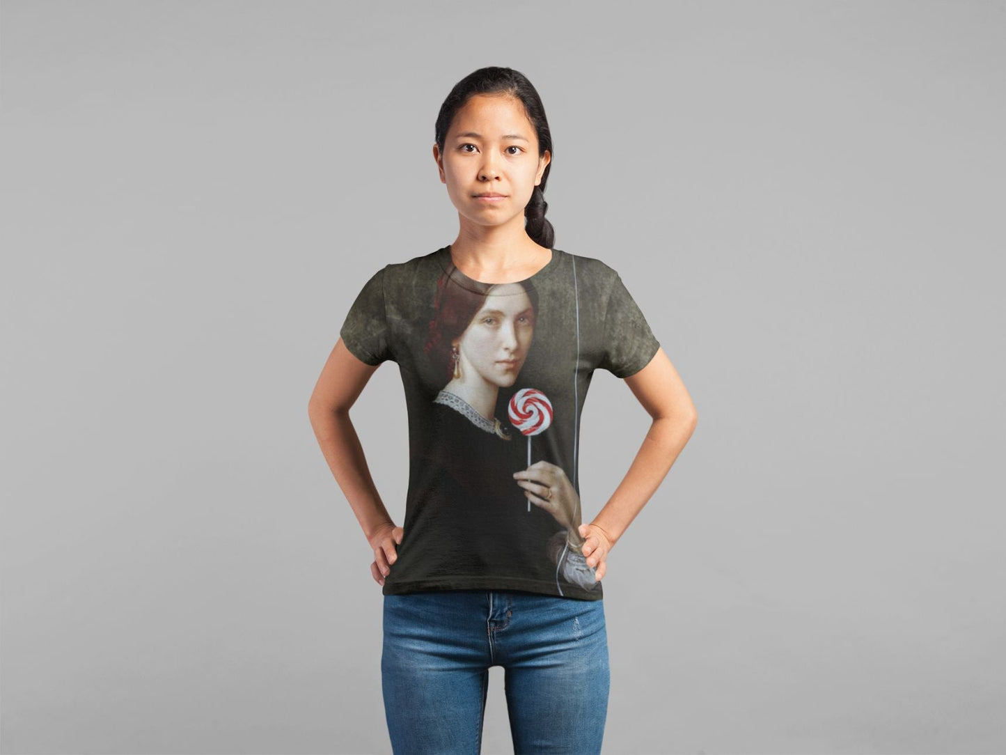 Portrait Of Woman With Lollipop And Balloon Classic Sublimation Women's T-Shirt