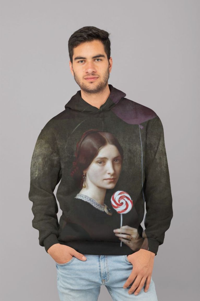 Portrait Of Woman With Lollipop And Balloon UNISEX Sublimation Hoodie