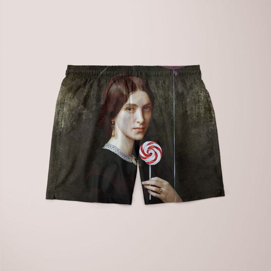 Portrait Of Woman With Lollipop And Balloon Shorts