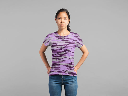 Purple Camouflage Pattern Mosaic Style Plakat Classic Sublimation Women's T-Shirt