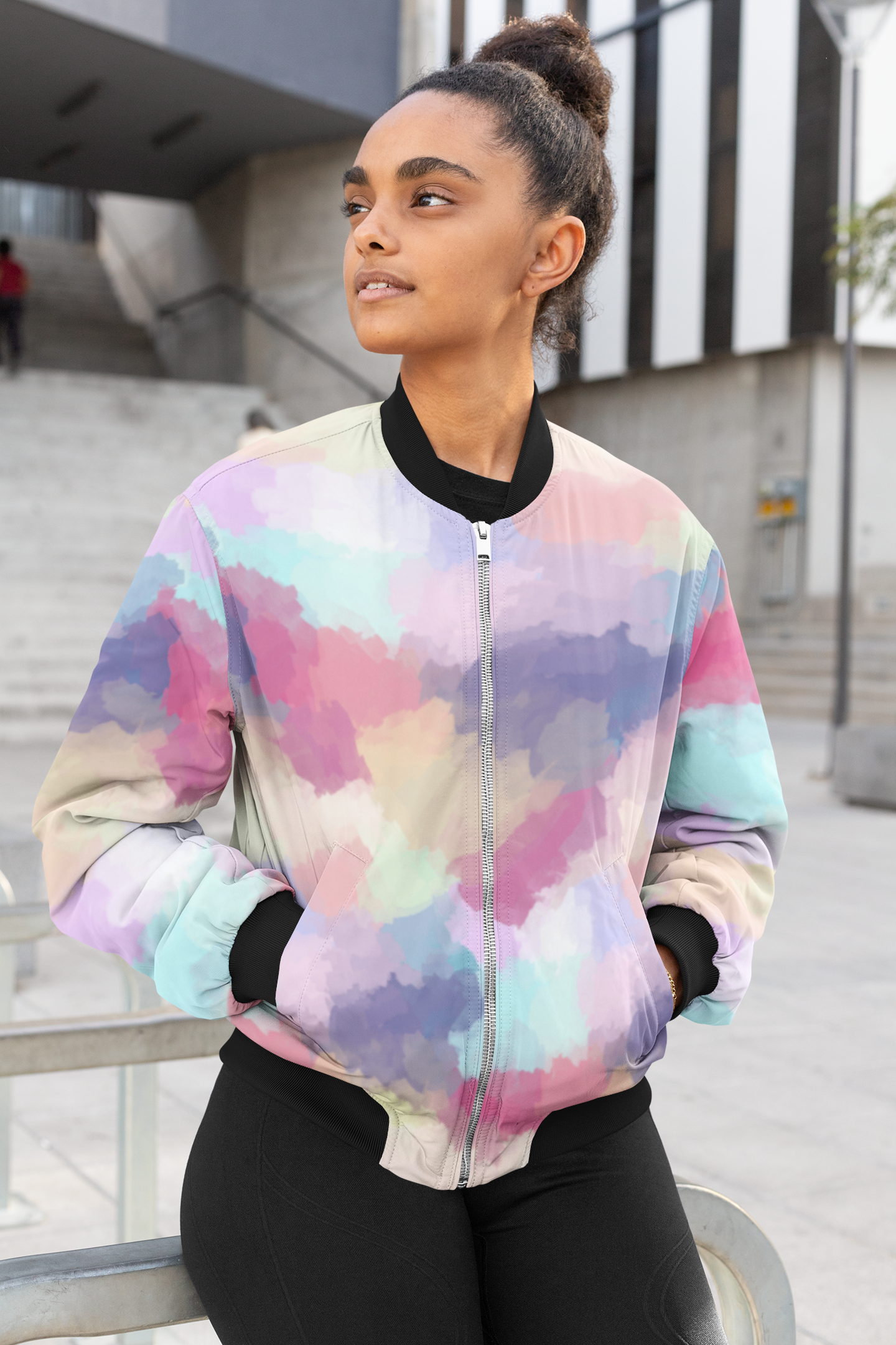 Abstract Pastels Female Bomber Jacket