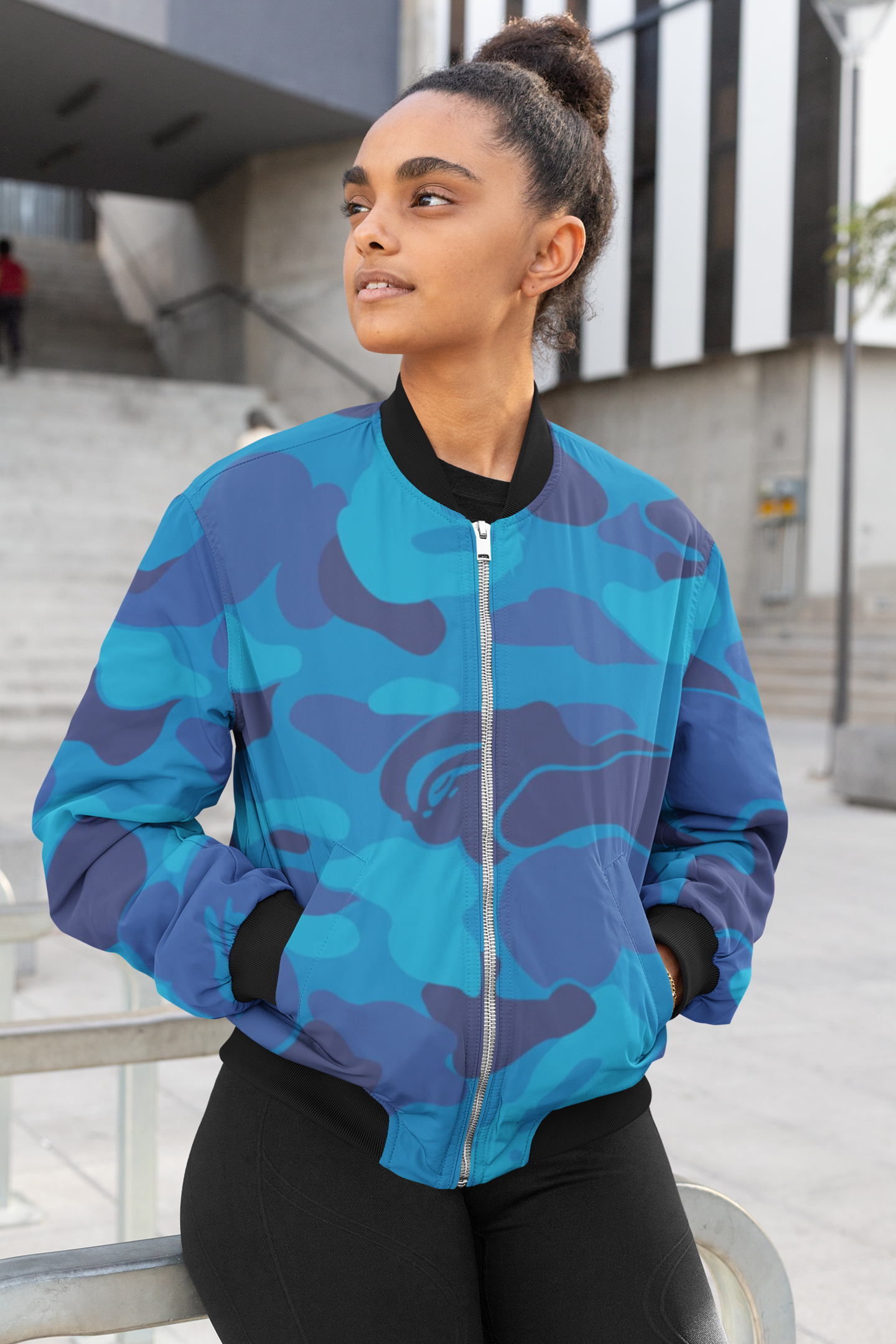 Alpine Blue Retro Female Bomber Jacket