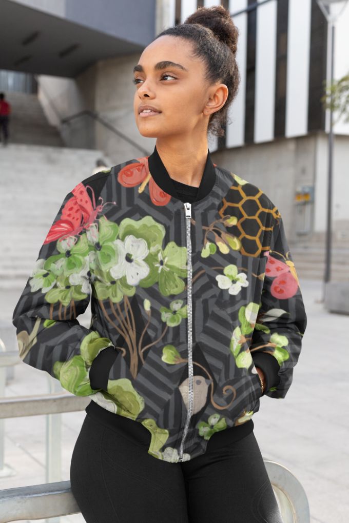 Alpine Flower Pot Female Bomber Jacket