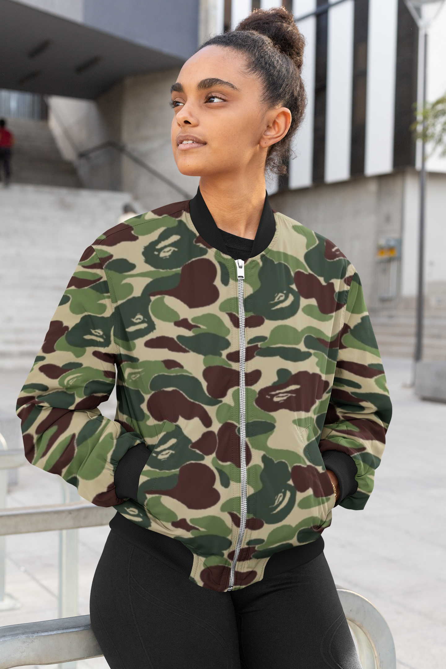 Army Dots Pattern Female Bomber Jacket