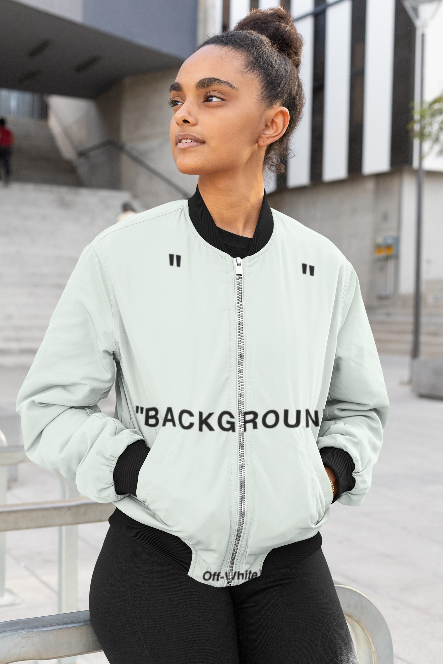 Background Off-white Female Bomber Jacket