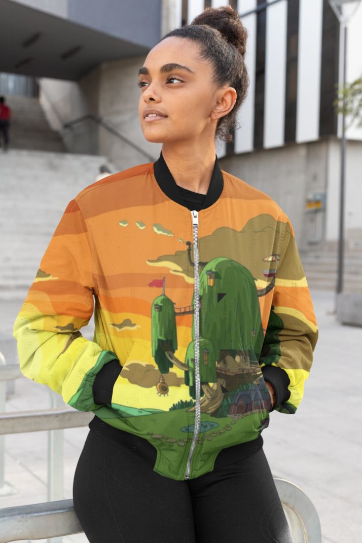 Green nature Female Bomber Jacket