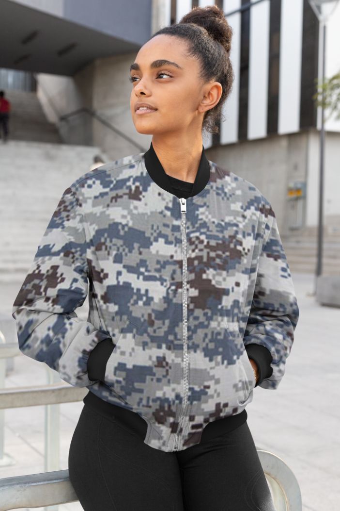 Grey Army Camofludge Female Bomber Jacket