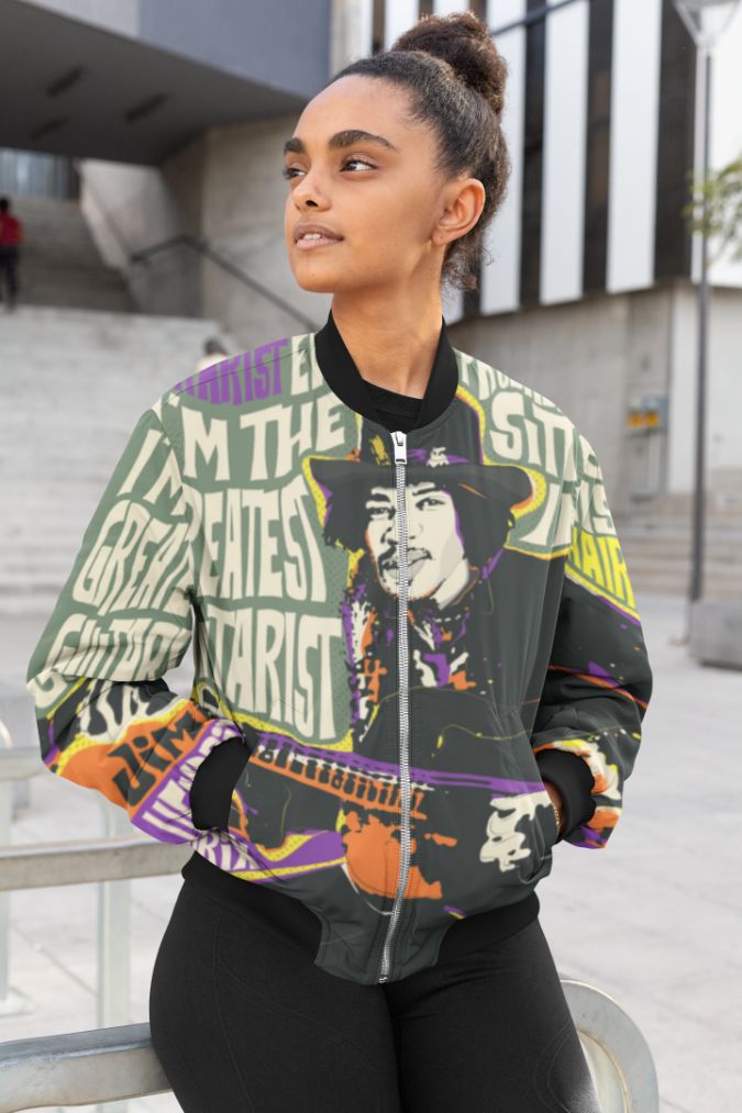 Guitar God Pop Art Quote Female Bomber Jacket