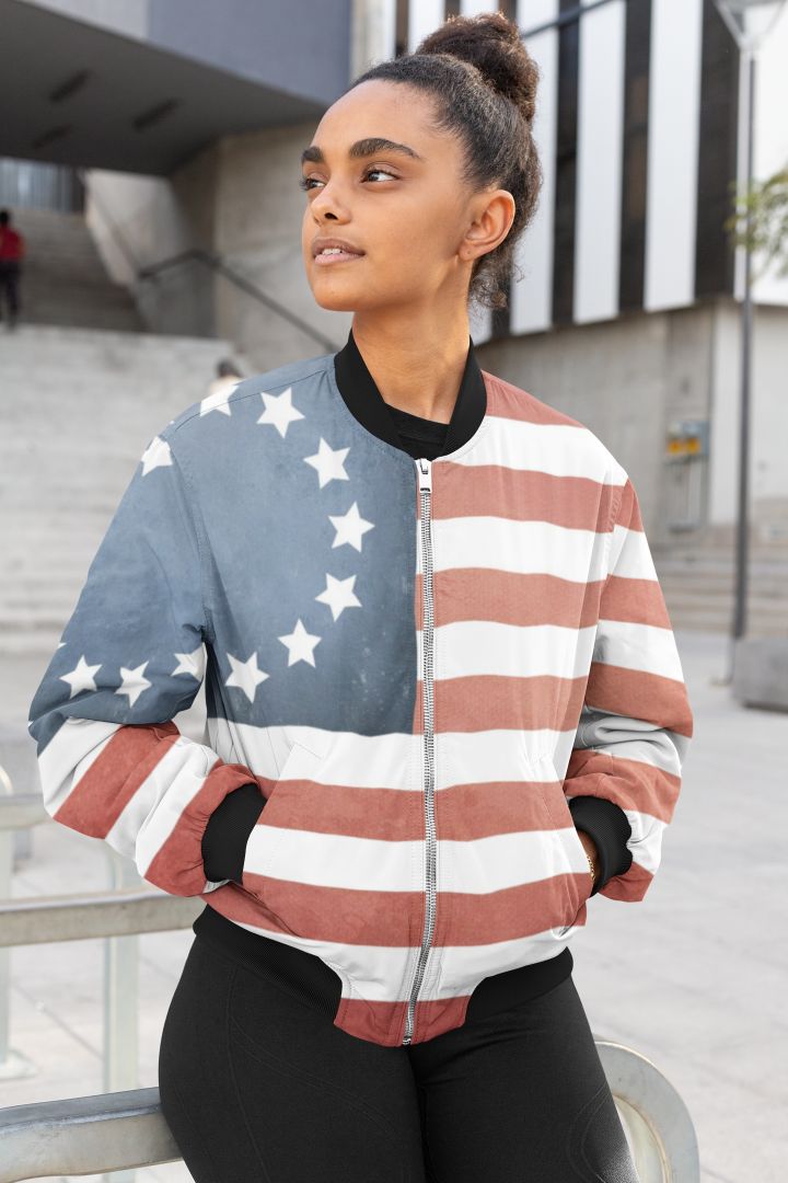 Patrotic Flag Female Bomber Jacket