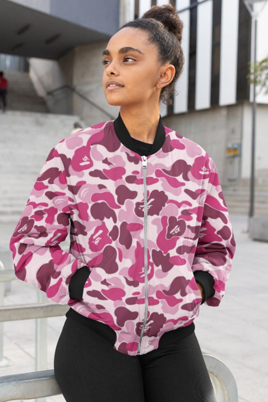 Pink Dot Pattern Female Bomber Jacket